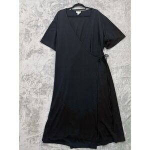 Avenue Plus Size 30/32 Black Short Sleeve Maxi Dress Wrap w/Tie Womens